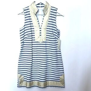 Eliza J NEW Striped Sleeveless A Line Dress w Gold Accents, 100% Cotton SZ 6P